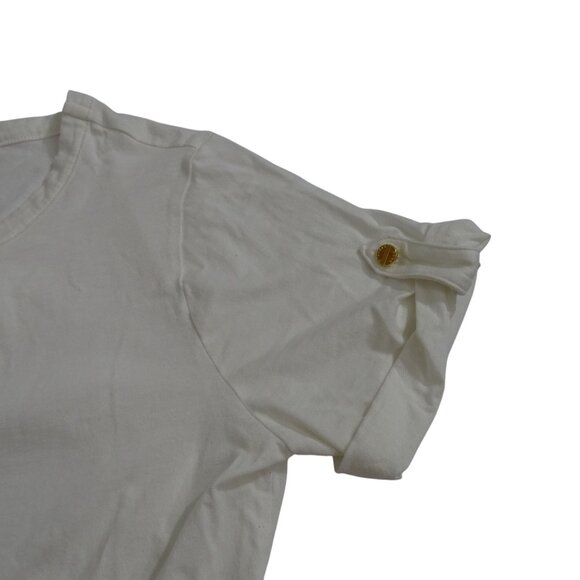 Michael Michael Kors White Top Women Size M Keyhole Gold Accent Short Sleeve - Picture 4 of 13